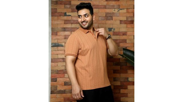 Instafab Plus Men Solid Polo Neck Polycotton Orange T-Shirt