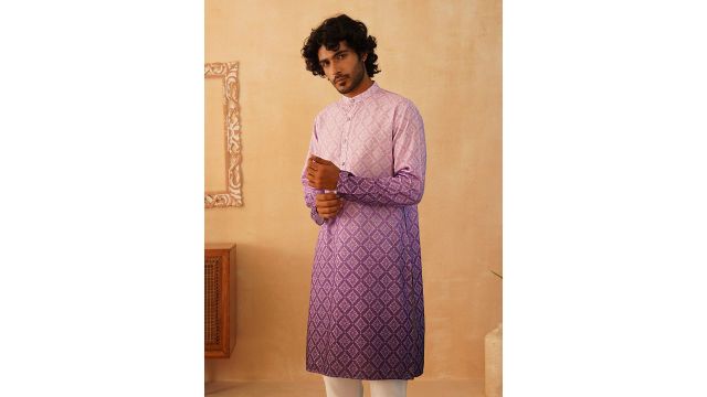 Jompers Band Collar Floral Printed Sequinned Straight Kurta