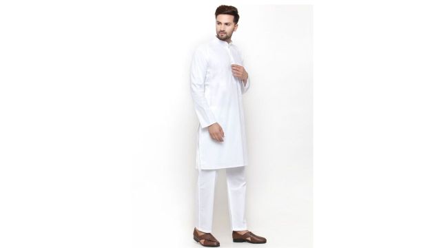 Jompers Band Collar Pure Cotton Kurta with Pyjamas