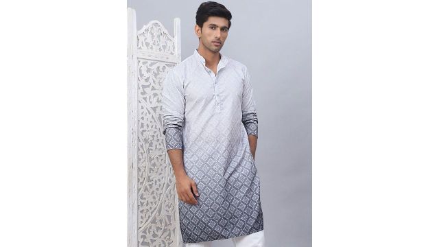 Jompers Floral Printed Mandarin Collar Sequins Ombre Straight Kurta
