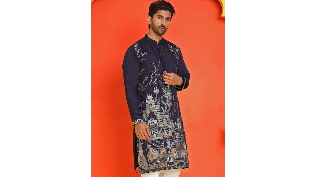 Jompers Men Floral Embroidered Thread Work Floral Kurta
