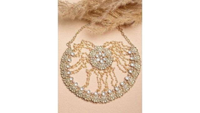 KARATCART Gold-Plated Kundan Studded Bun Pin