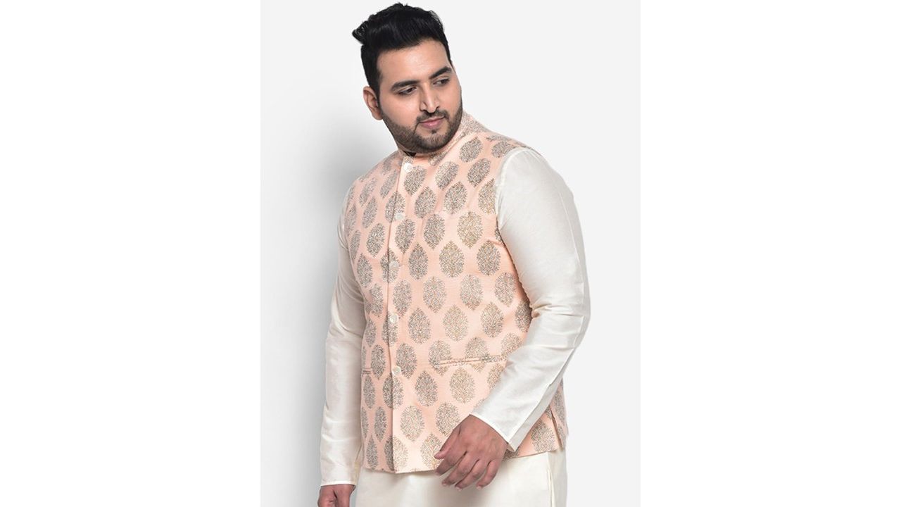 KISAH PLUS Men Pink Printed Woven Nehru Jackets