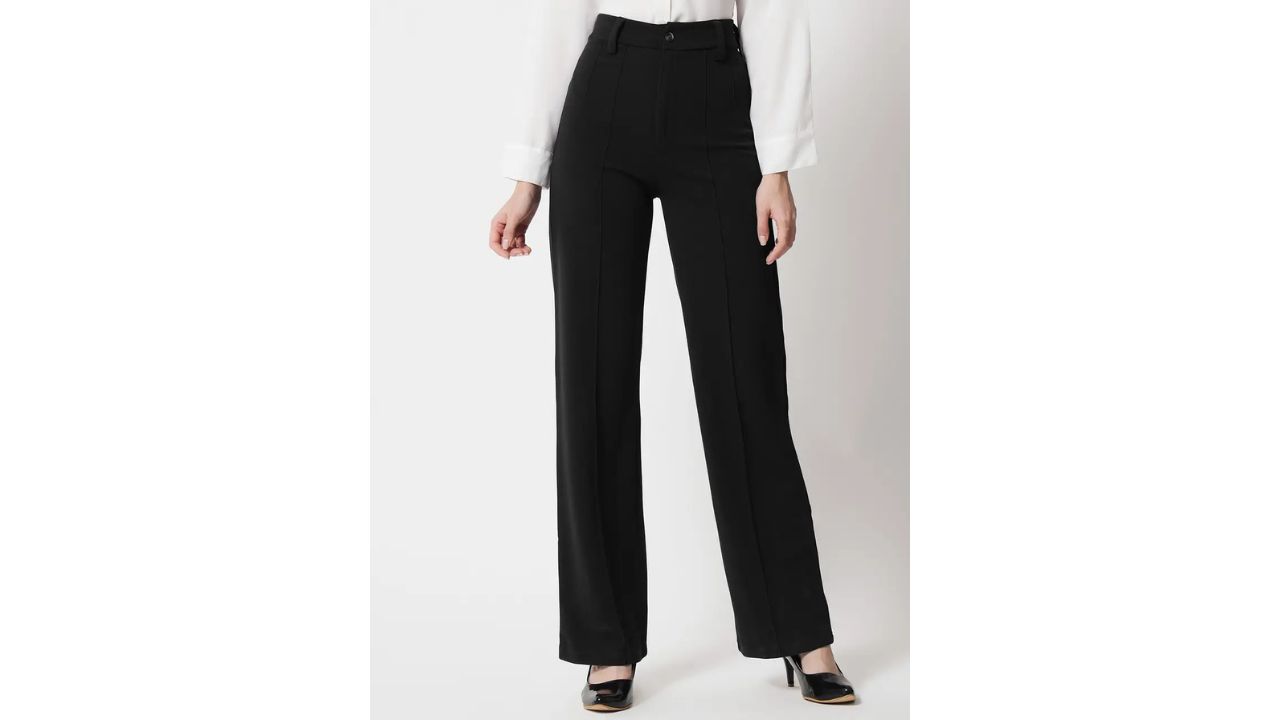 KOTTY Women Regular Fit Black Viscose Rayon Trousers