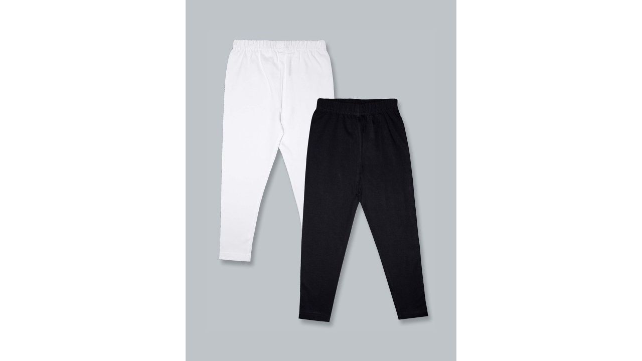 KiddoPanti Girls Pack Of 2 Black and white Solid Ankle-Length Leggings