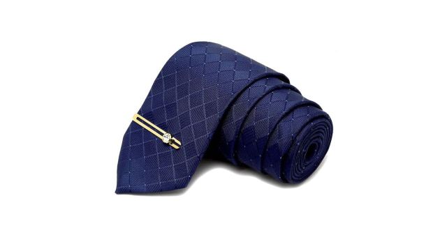 LOUIS STITCH Mens Marine Blue Italian Silk Necktie Set