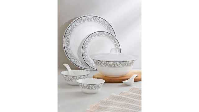 Larah by BOROSIL Jupiter Orwin Silk Series White Floral 44 Piece Dinner Set