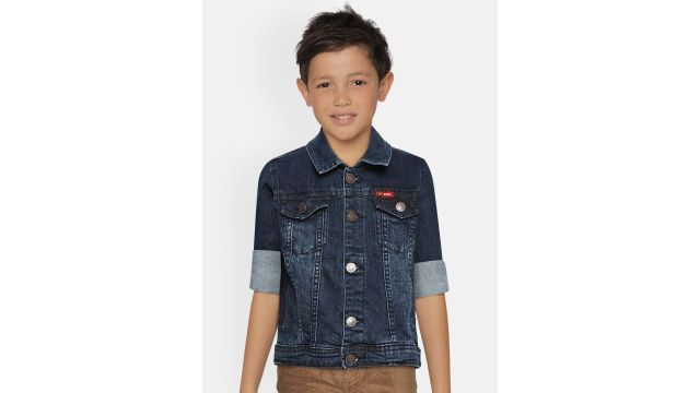 Lee Cooper Boys Navy Blue Washed Denim Jacket
