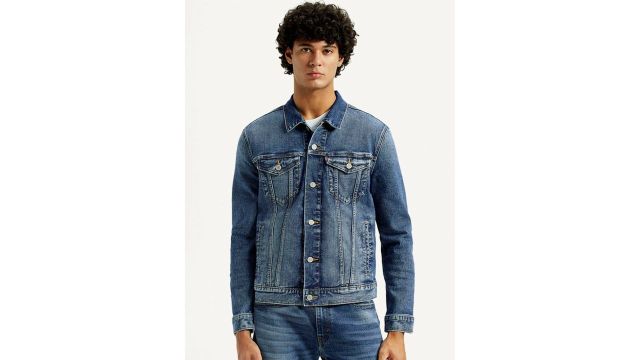 Levis Men Spread Collar Washed Denim Jacket