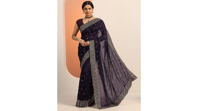 Libas Floral Embroidered Saree with Blouse Piece