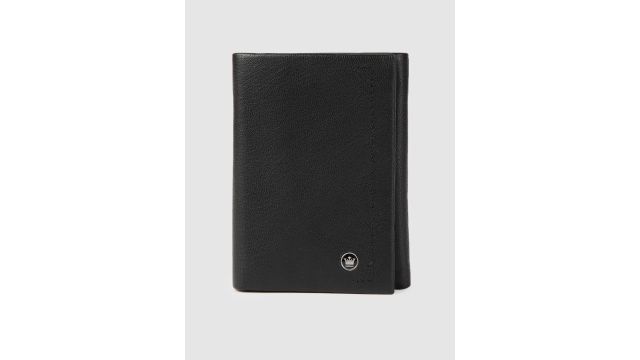 Louis Philippe Men Black Solid Three Fold Wallet