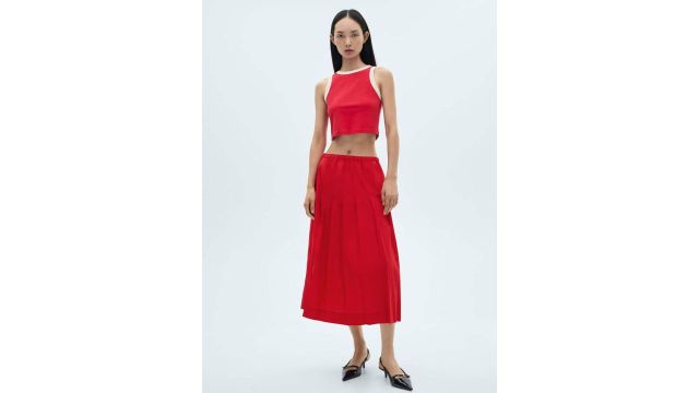 MANGO Contrasting Detail Pure Cotton Crop Top