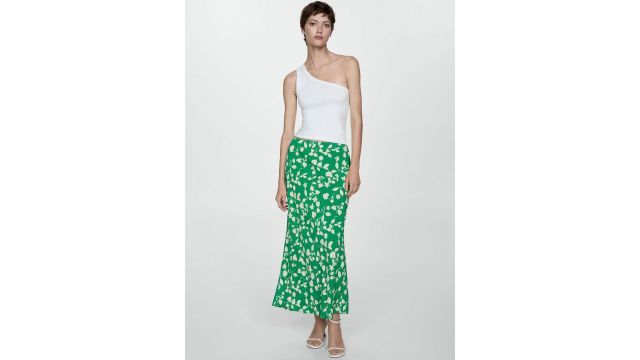 MANGO Floral Print Straight Midi Skirt