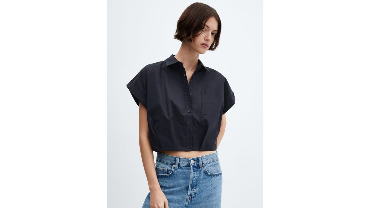 MANGO Pure Cotton Crop Shirt