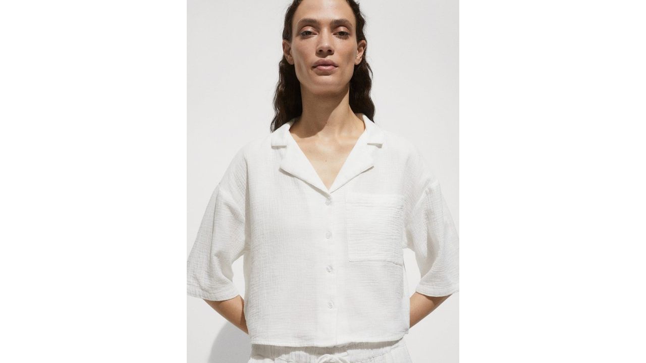 MANGO Textured Pure Cotton Boxy Shirt