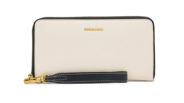 MIRAGGIO Harlow Ivory Textured Zip Around Wallet