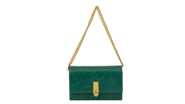 MIRAGGIO Mila Green Shoulder Clutch with Chain Detailing