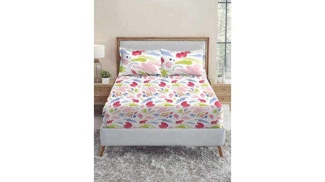 MYTRIDENT Sweet Temptation White Abstract Pure Cotton 210 TC King Fine Bedsheet