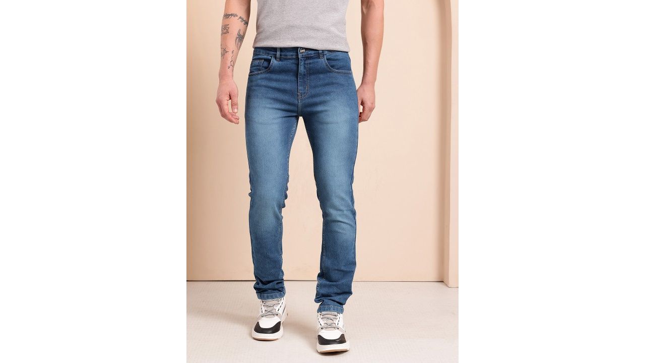Mast & Harbour Men Skinny Fit Mid-Rise Light Fade Stretchable Jeans