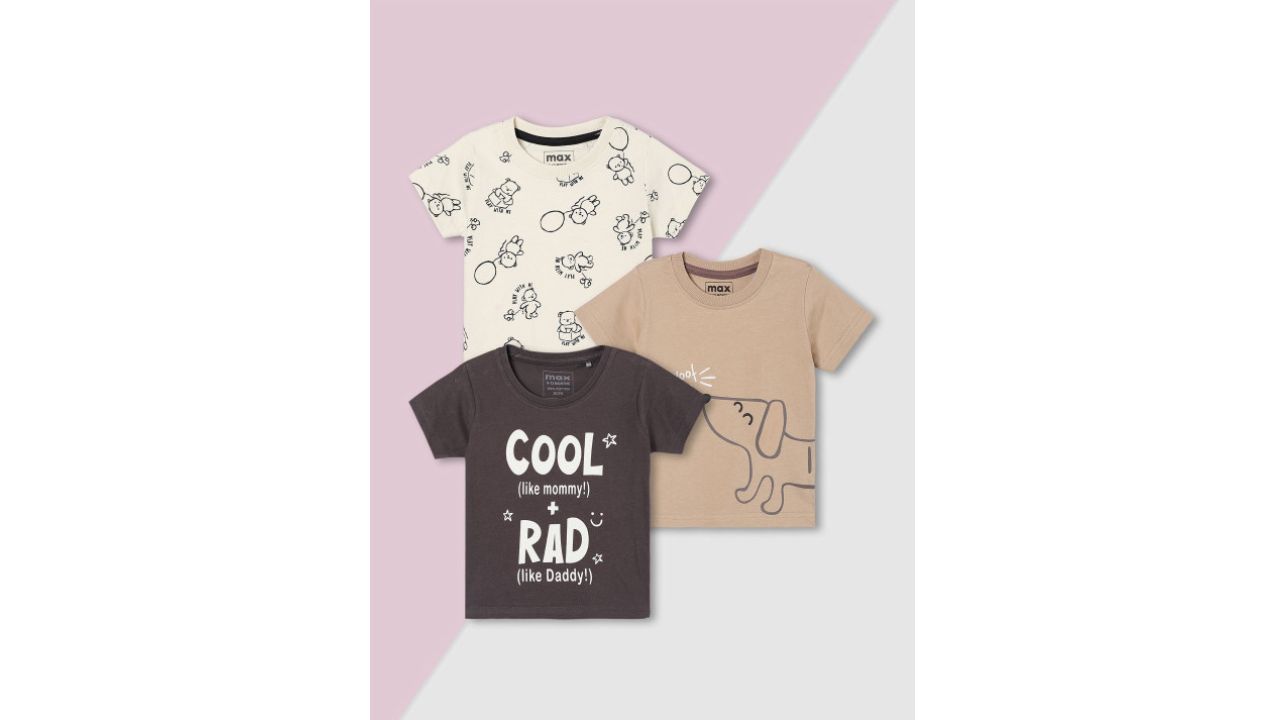 Max Boys 3 Printed V-Neck Applique T-shirt