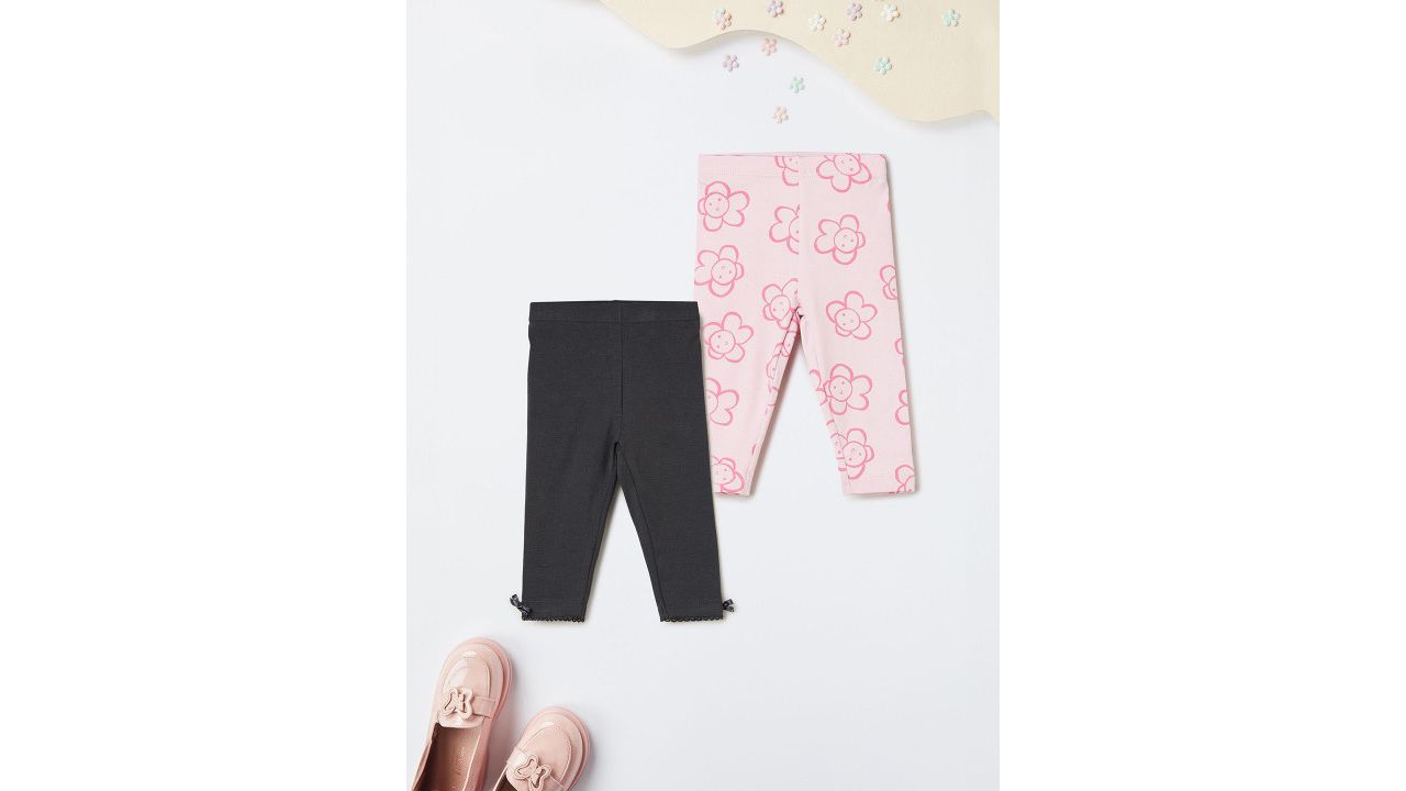 Max Infant Girls Pack Of 2 Printed Pure Cotton Leggings
