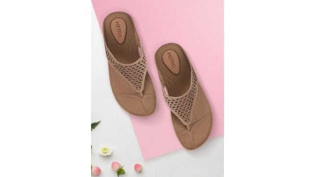 Metro Women Beige Embellished Wedge Sandals
