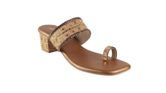 Metro Women's Gold Ethnic wear Block Heel Fashion Sandals