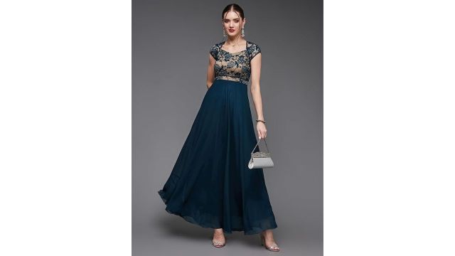 Miss Chase Women's Floral Lace Fit & Flare Maxi Dress