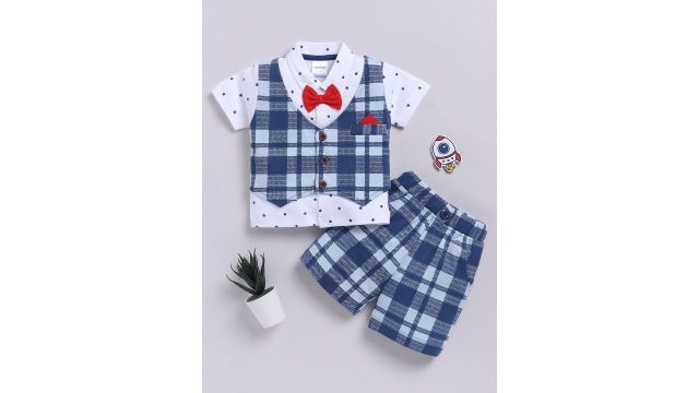 Moms Love Infant Boys Checked Pure Cotton Clothing Set