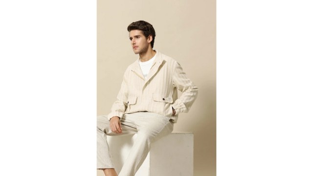 Mr Bowerbird Men Beige Off White Striped Tailored Jacket