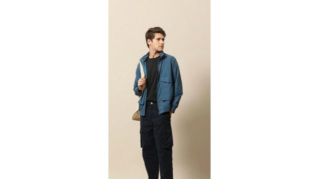 Mr Bowerbird Men Navy Blue Lightweight Solid Hooded Bomber Jacket