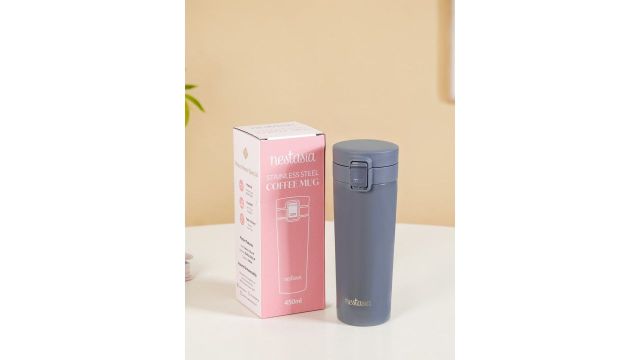 Nestasia Grey Solid Stainless Steel Double Wall Vacuum Flask - 450ml
