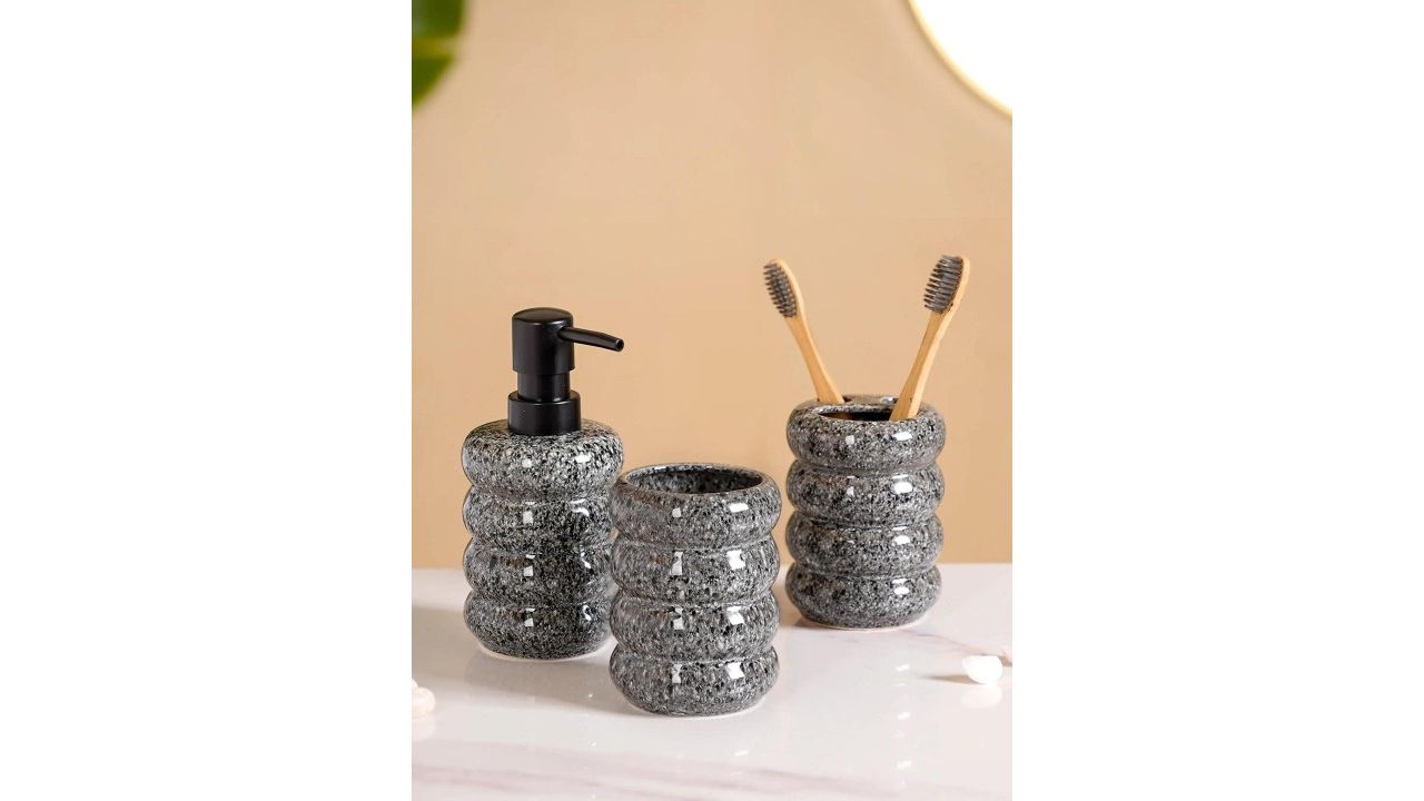 Nestasia Grey Textured Ceramic Bathroom Accessory Set