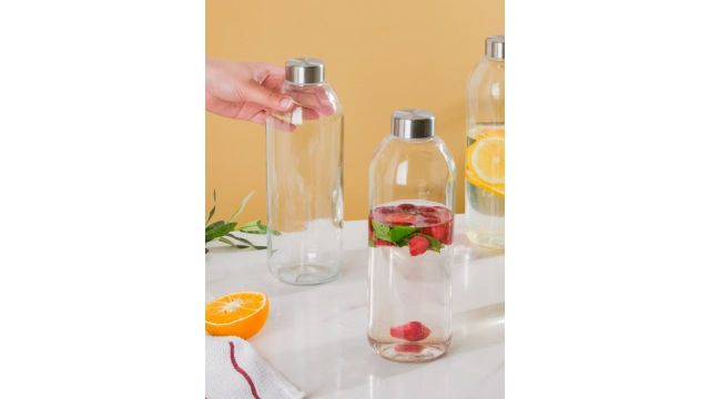 Nestasia Transparent Solid Glass Airtight 4 Piece Water Bottle - 1L