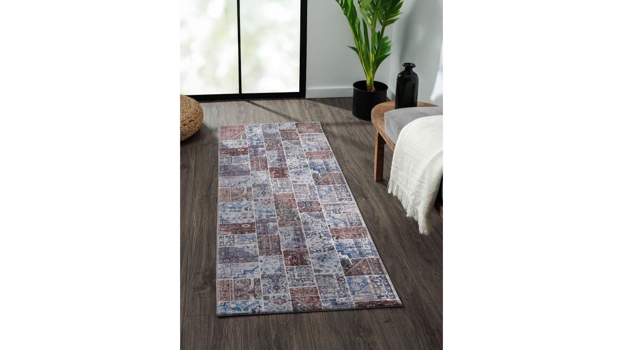 OBSESSIONS Blue & Brown Abstract Anti-Static Floor Runner