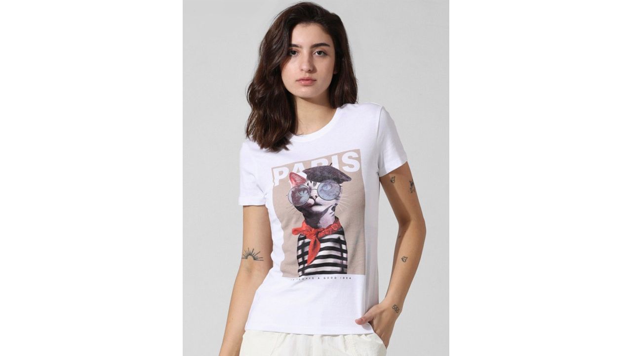 ONLY Graphic Printed Round Neck Pure Cotton T-shirt