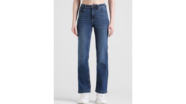 ONLY Women Flared High-Rise Clean Look Light Fade Stretchable Jeans