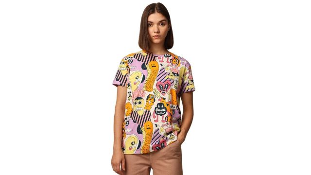 ONLY Women Graphic Printed Round Neck Cotton T-shirt