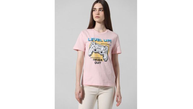 ONLY Women Typography Printed Pure Cotton T-shirt