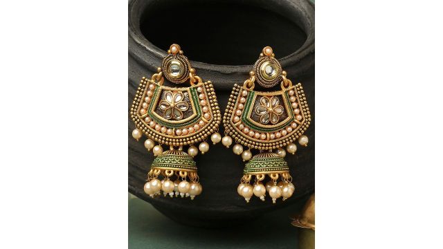 OOMPH Floral Kundan-Studded Drop Earrings