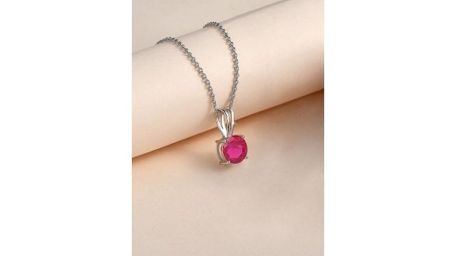 Ornate Jewels 925 Sterling Silver Ruby Solitaire Pendant with Chain