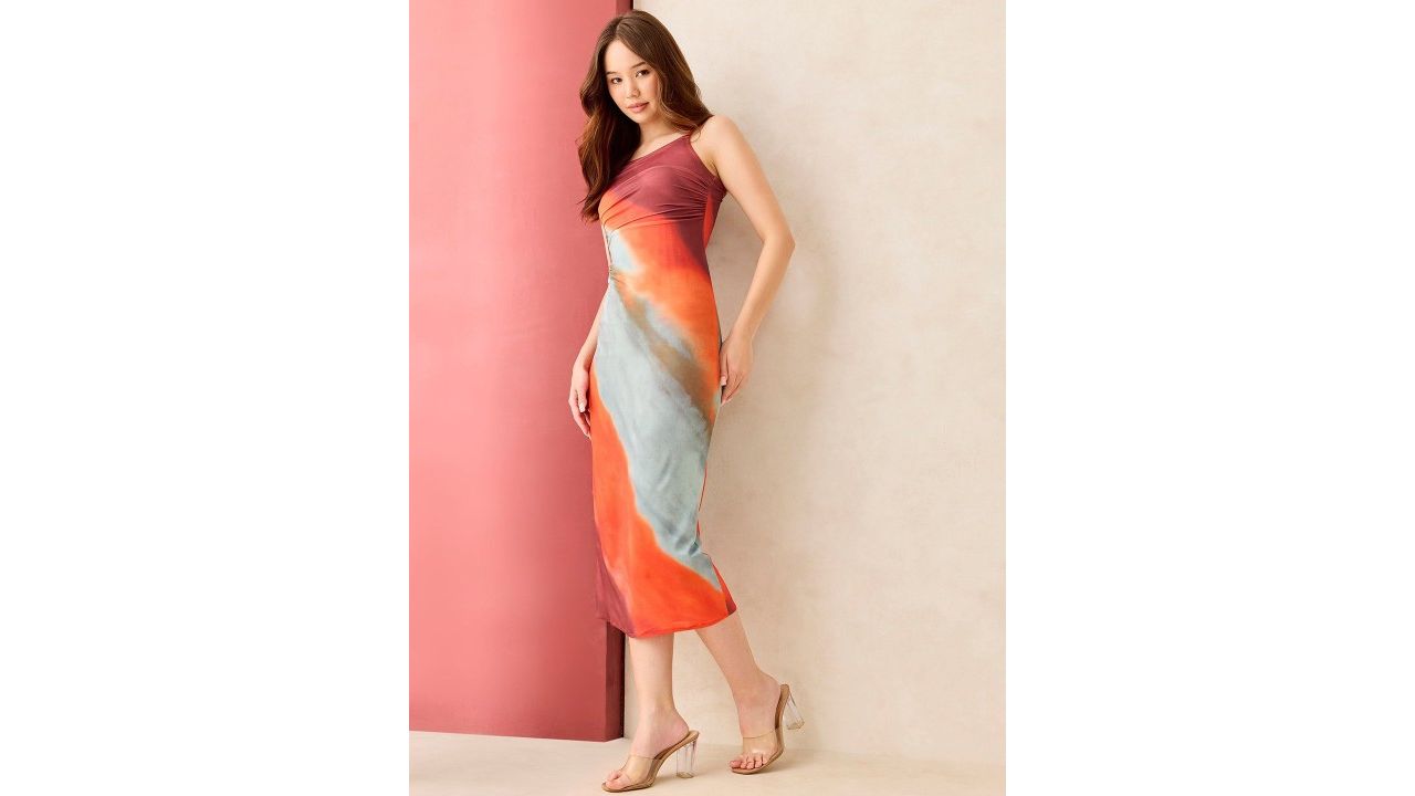 Outzidr Women Tie and Dye Bodycon Maxi Dress