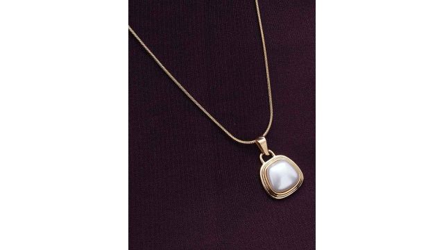 PALMONAS Gold-Plated Cubic Zirconia Stone Pendant With Chain