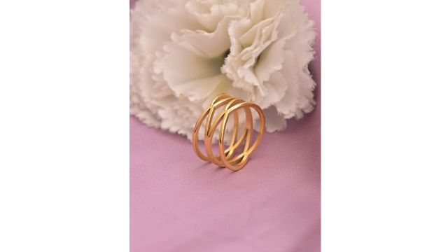 PALMONAS Gold-Plated Twist Cross Stainless Steel Finger Ring