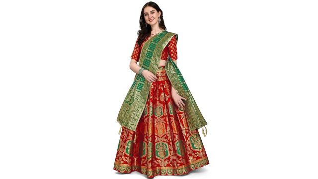 PURVAJA Women's Jacquard Semi-Stitched Lehenga choli