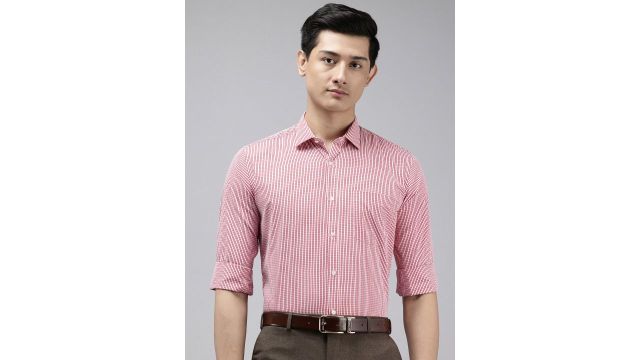 Park Avenue Slim Fit Micro Checked Formal Shirt (Red)