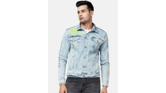 People Men Blue Washed Denim Jacket