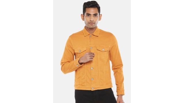 People Men Orange Denim Jacket