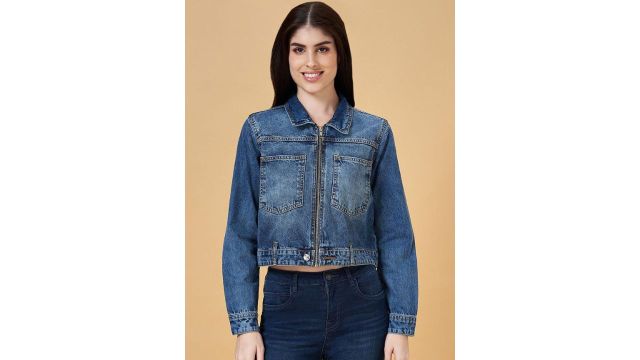 People Washed Pure Cotton Crop Denim Jacket