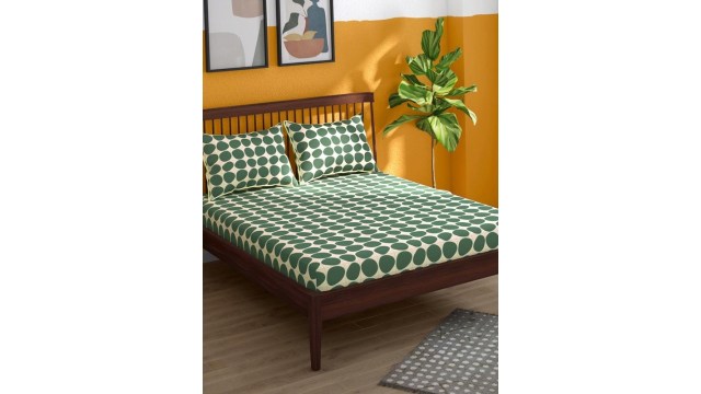 PorticoHashtag Green Abstract Cotton 152 TC Super King Bedsheet Set-2.29mx2.74m